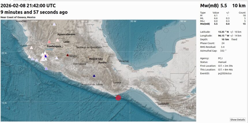 Activan alerta sísmica en Vallarta tras sismo de 5.7 en la costa de Oaxaca