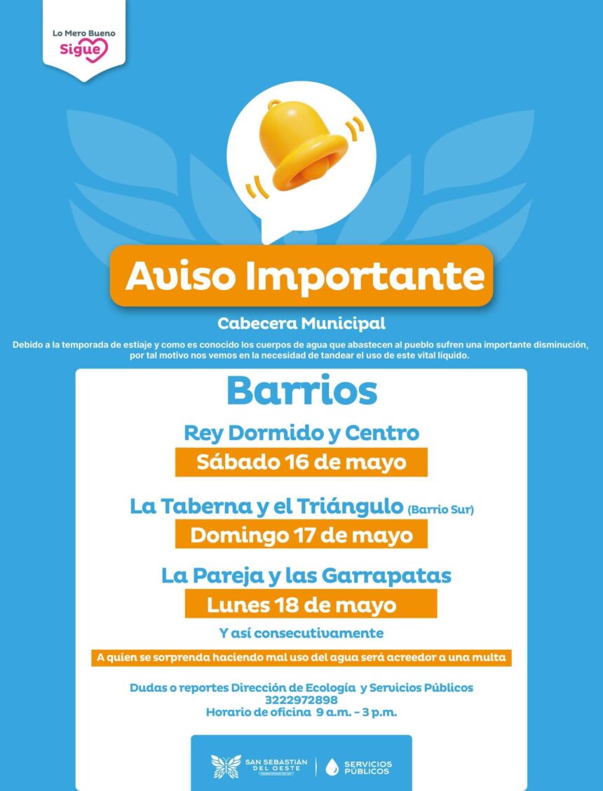 San Sebastián del Oeste aplica tandeos de agua por temporada de estiaje
