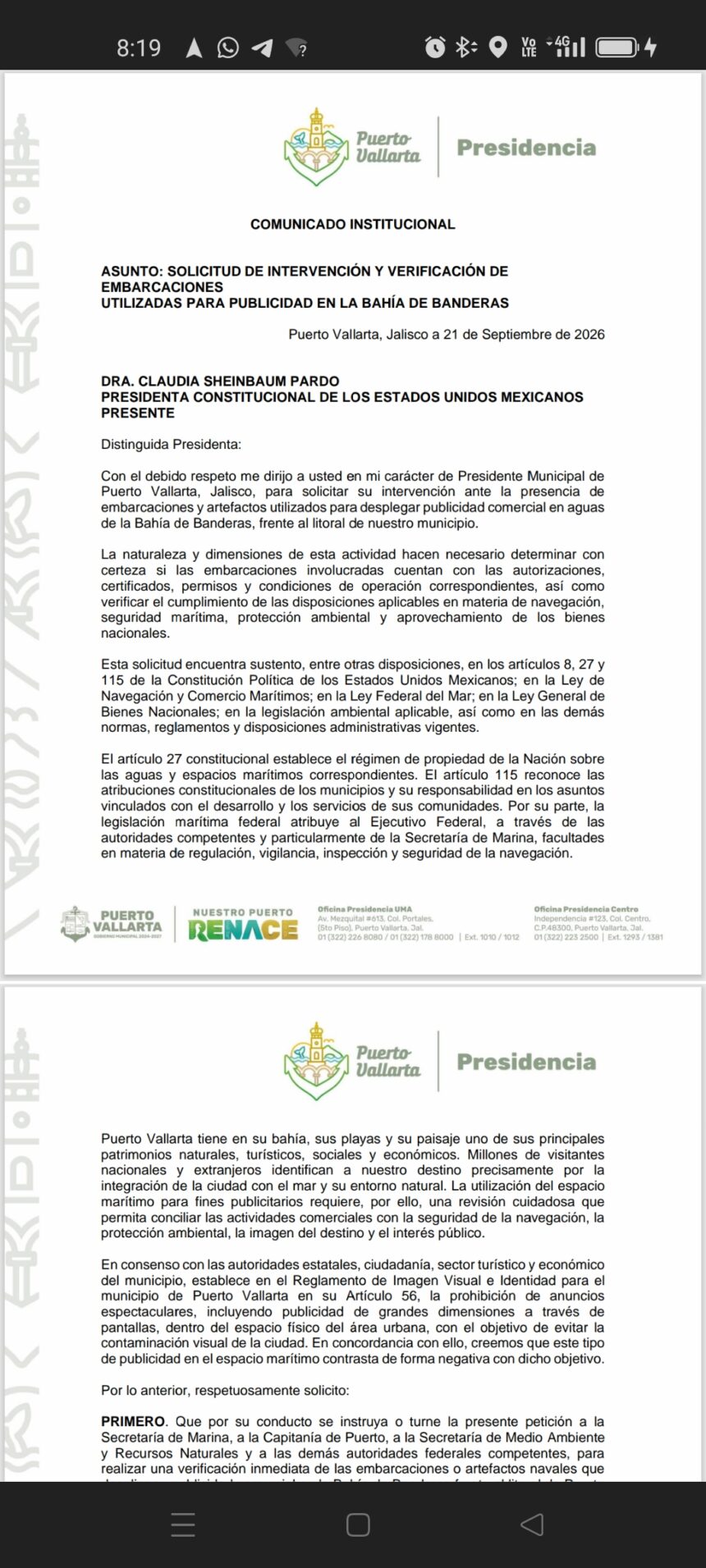 Solicitan intervención federal para revisar publicidad en embarcaciones de la Bahía de Banderas