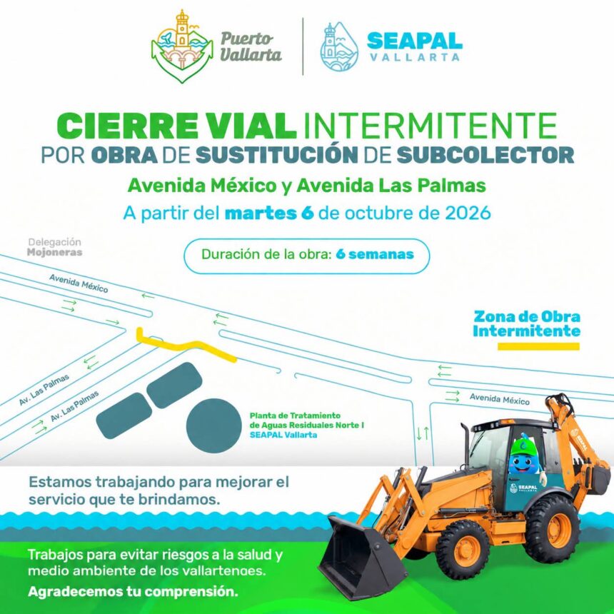 Obra de subcolector en avenidas México y Las Palmas durará seis semanas