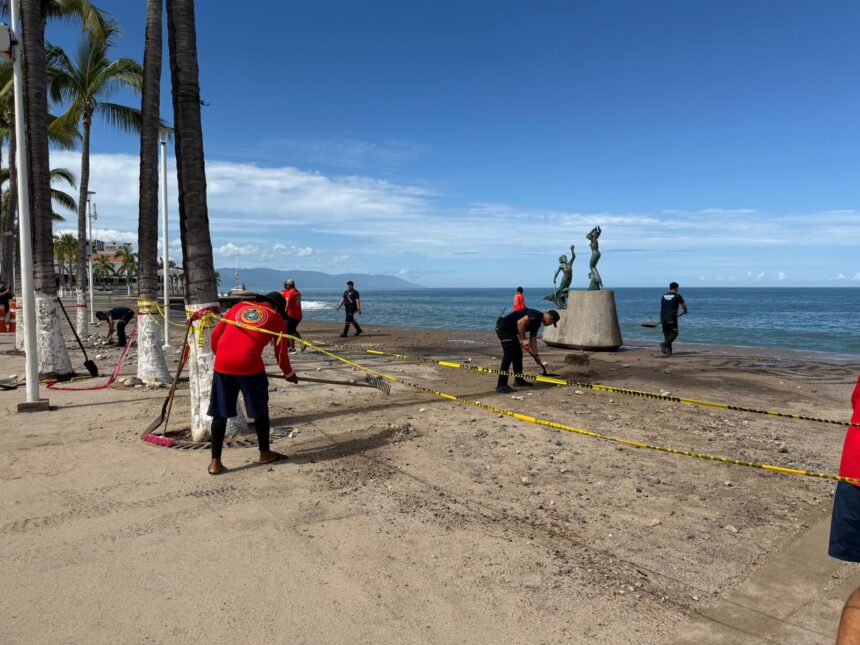 Mantienen limpieza y saneamiento en franja turística tras alto oleaje